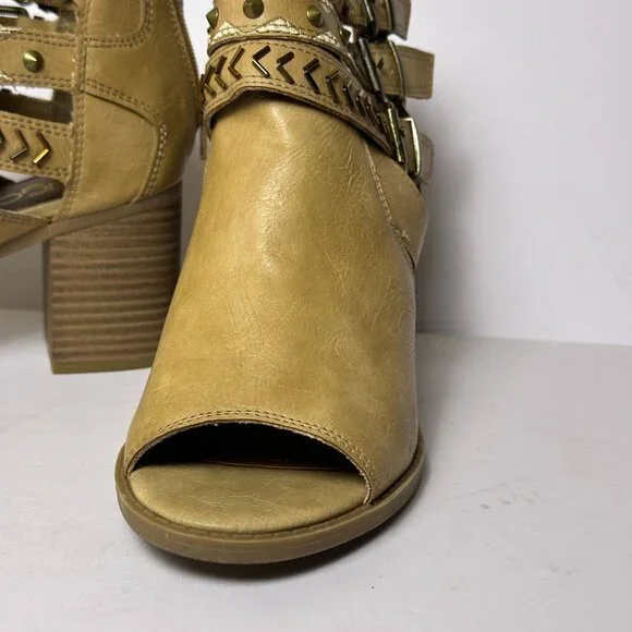 Sugar Riverdale Ankle Booties Women 8 Brown Block Heel Studded Beads Back Zip - Picture 11 of 16